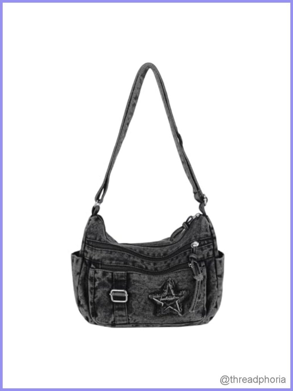 Y2K Denim Crossbody Bag Slouchy Crescent Shoulder Purse Star Patchwork Hobo